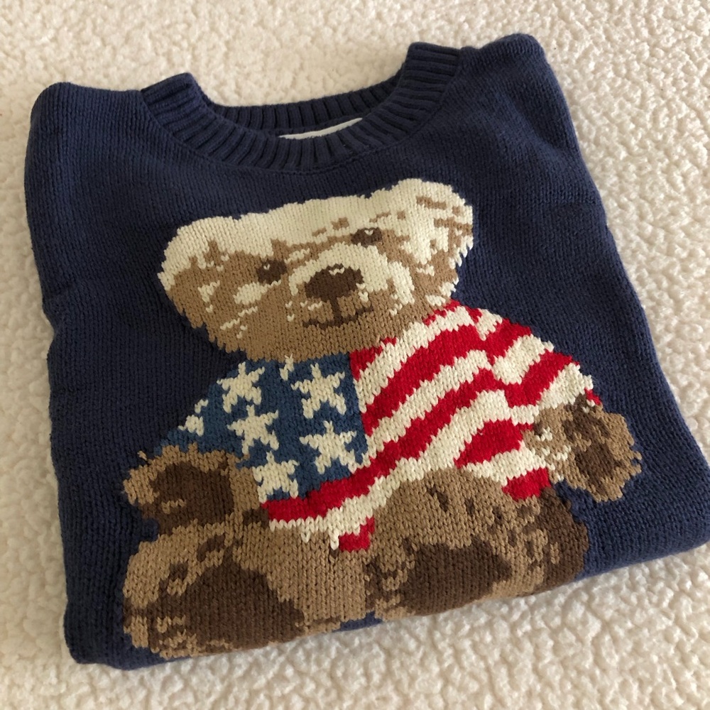 Navy Sweater with Bear and Flag Design - Picture 2 of 11